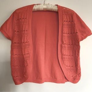 LAST CHANCE 11/1/25 Coral/pink-orange open front pointelle cardigan sweater